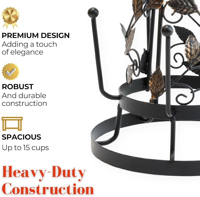 Coffee Mug Tree Stand, Kitchen Counter Organizer, Modern Leaf Design 3-Tier - Image 5