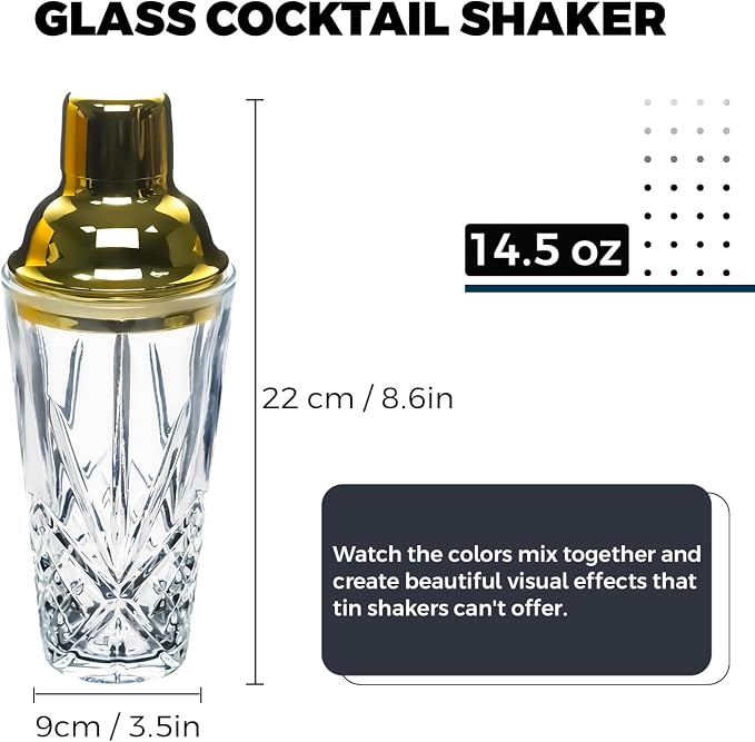 Cocktail Shaker, 14.5 Oz Glass Drink Shakers Cocktail - Image 2