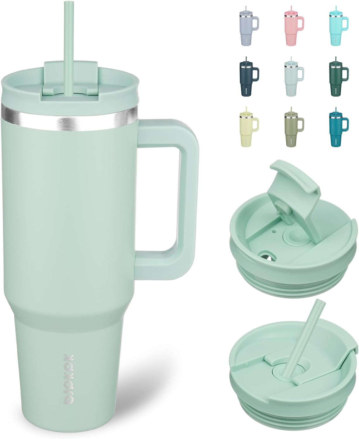BJPKPK 40oz Stainless Steel Insulated Tumbler With Handle And Lid Straw Travel Coffee Mug Thermal Cup,Pistachio Green