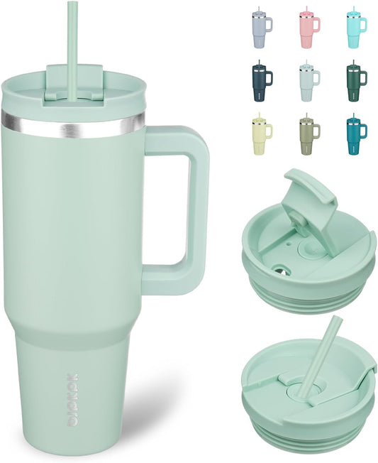 BJPKPK 40oz Stainless Steel Insulated Tumbler With Handle And Lid Straw Travel Coffee Mug Thermal Cup,Pistachio Green