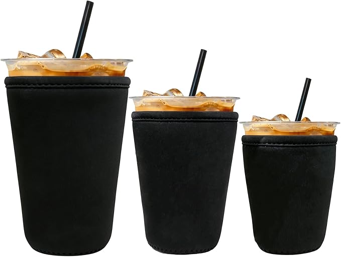 3 Pack Reusable Insulated Neoprene Iced Coffee Sleeves & Coffee Cup Holder by Fvryog