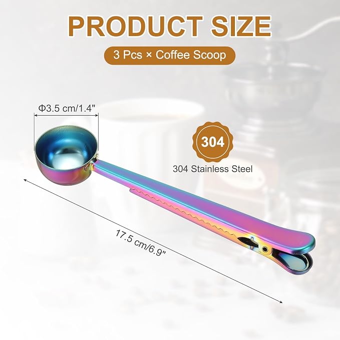 uxcell 3 PCS Coffee Scoop with Clip, Stainless Steel Coffee Scoop and Spoon Bag - Image 2