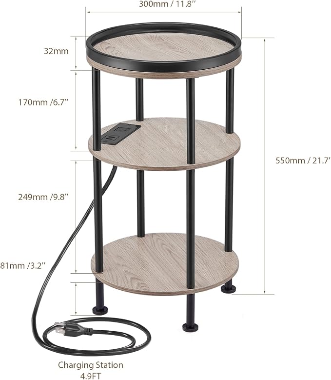 Small Round Side Table with Charging Station - Image 3
