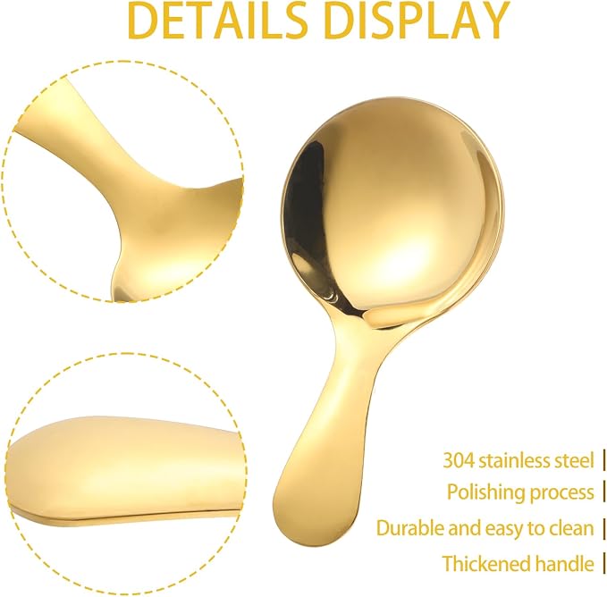 7 PCS Golden Short Handle Spoons Scoops Stainless Spoons Mini Scoops - Image 3
