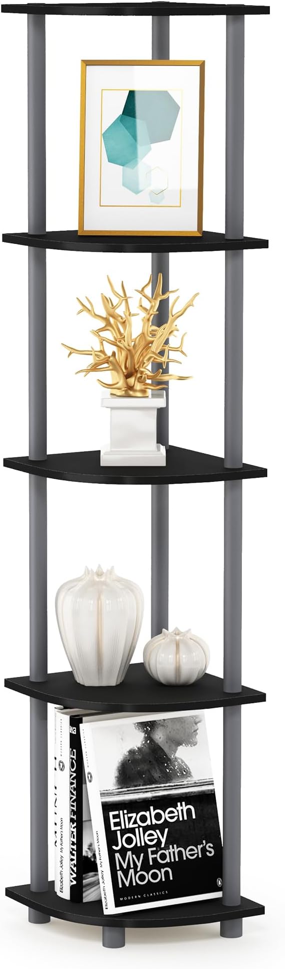 Furinno TURN-N-TUBE Corner Shelf, 5-Tier Corner Bookshelf, Open Storage Shelves by Furinno-FitsYourSpaceFitsYourBudget