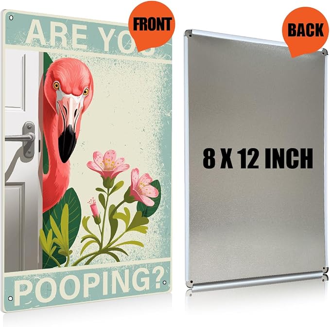 BEASTZHENG Metal Tin Sign Vintage Flamingo Metal Sign, Funny Bathroom Wall Art - Image 2