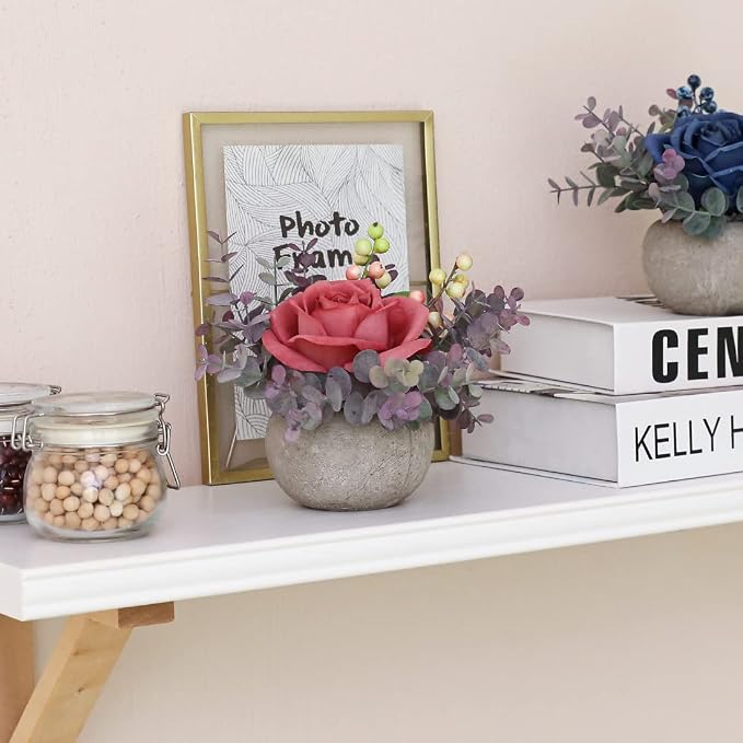 Small Artificial Pink Rose Potted Plant, Mini Faux Floral Arrangement - Image 8