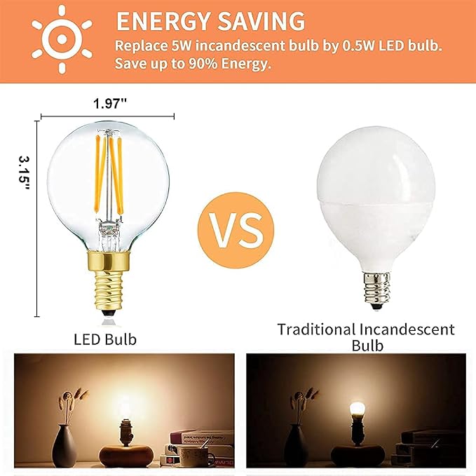 XININSUN Dimmable G16.5 Light Bulb, E12 40 Watt Candelabra Light Bulb, Soft - Image 5