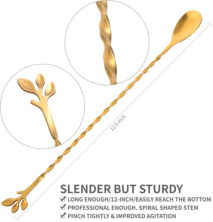 AnSaw Gold 12-Inch Stainless Steel Cocktail Spoon - Image 2