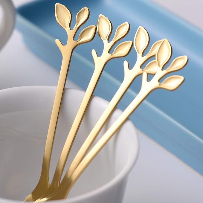 AnSaw 8-Pack Elegant Gold Leaf 4.7" Espresso Spoons - Image 8