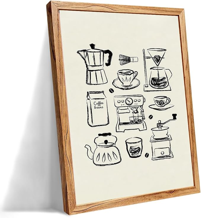 Framed Modern Kitchen Wall Art 20x30 inch Black and White Minimalist Coffee by Unknown