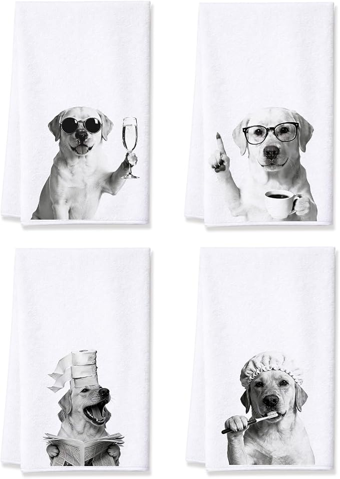 Funny Yellow Labrador Kitchen Towels Set of 4 by Unknown