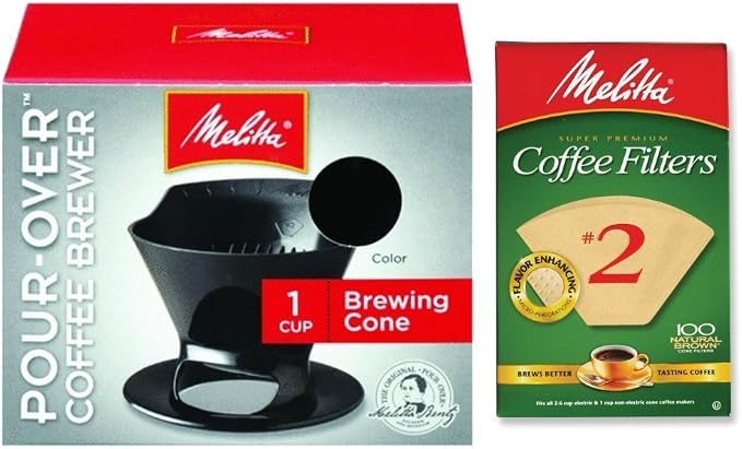 Melitta Pour Over Coffee Cone Brewer & #2 Filter Natural Brown Combo Set by Unknown
