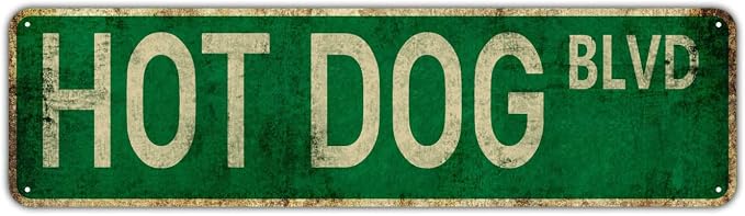 Vintage Tin Sign Hot Dog Blvd Sign Street Sign Retro Metal Sign by Unknown