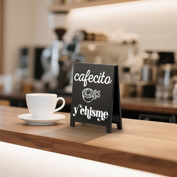 4Pcs But First Cafecito Y Chisme Desk Decor Sign Retro Coffees Shop Table - Image 4