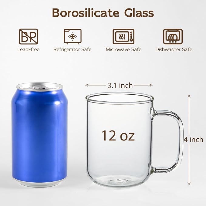 Glass Coffee Mugs, 12 oz iced coffee cups, Glass Mugs - Image 2