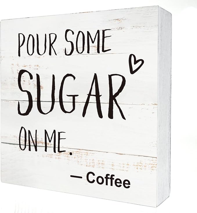 Coffee Wood Box Sign Kitchen Home Decor, Rustic Funny Pour Some Sugar on Me by HDKY