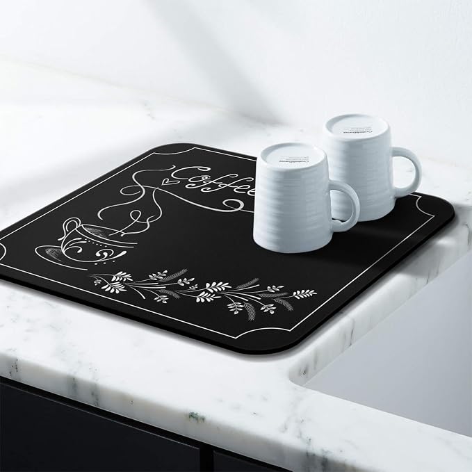 Coffee Mat - Flowers and Plants Absorbent Drying Mat - Waterproof Kitchen - Image 3