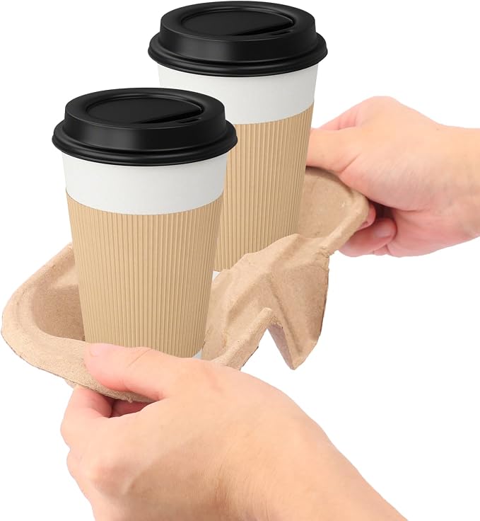 100 Pack Eco-Friendly Two Cup Drink Carrier, Disposable Cup Holder Tray - Image 3