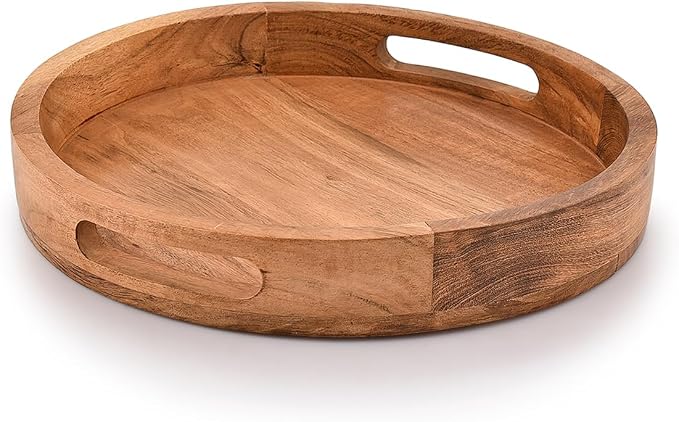 Samhita Round Serving Acacia Wooden Tray by Samhita