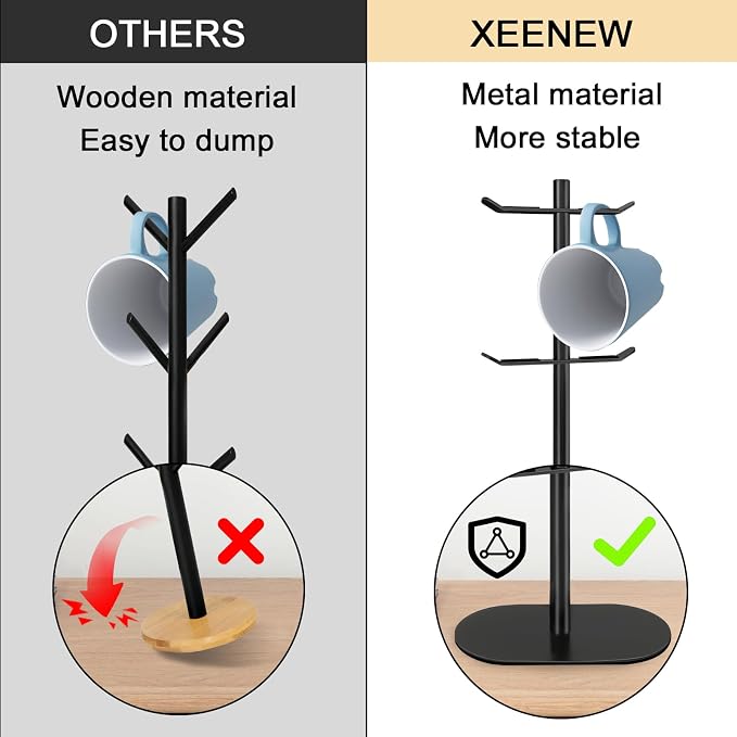 Cup Holder Tree with 6 Hooks, Metal Coffee Mug Rack Stand - Image 6