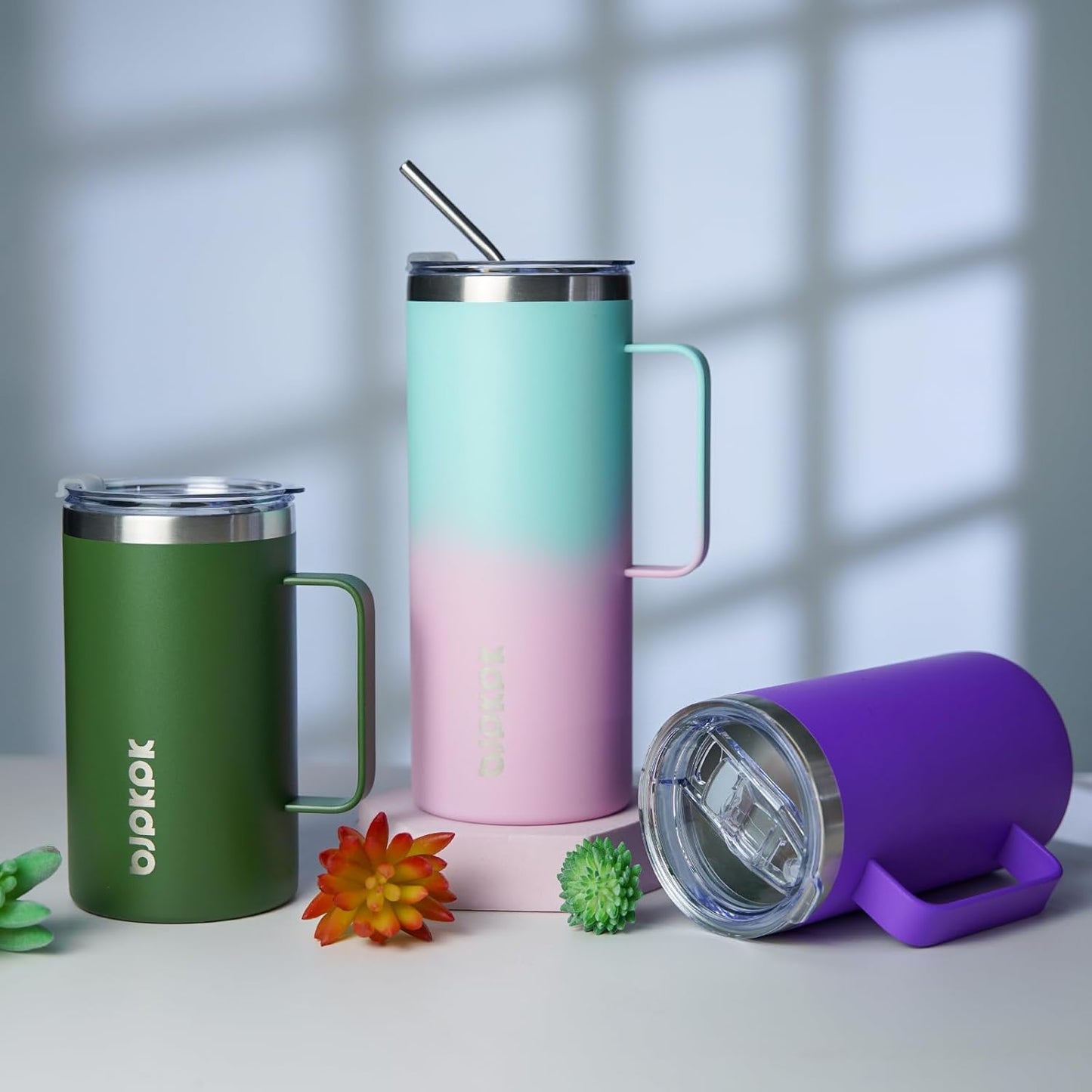 BJPKPK Insulated Coffee Mug with 2 Lids, 25oz Stainless Steel Insulated Tumbler with Handle, Double Wall Vacuum Coffee Cups, BPA Free Travel Mug for Coffee, Tea and Drinks, Marshmallow
