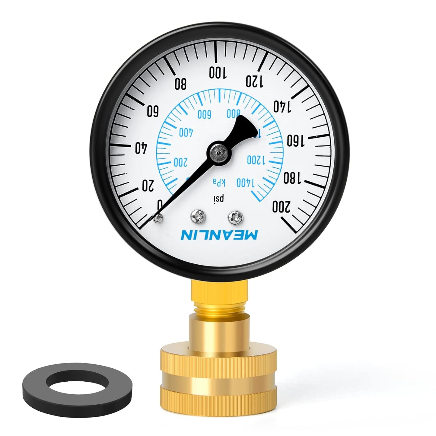 MEANLIN MEASURE 0-200Psi Water Pressure Gauge, 3/4" Female 2.5" FACE DIAL Water Pressure Test Gauge, Water Pressure Gauge for Home with Sealing Ring