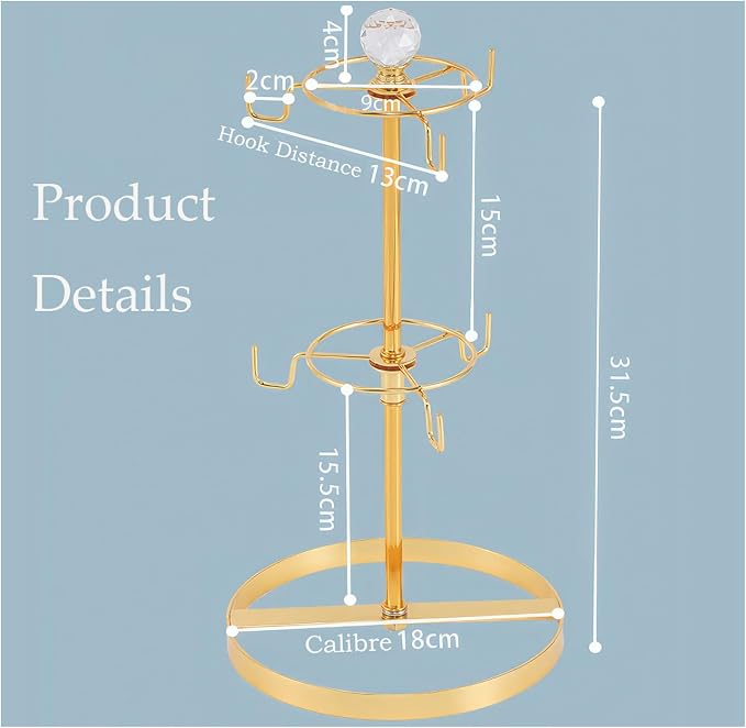 Coffee Mug Tree Holder for Counter, Double Tier Mug TeaCup Metal Holders - Image 4