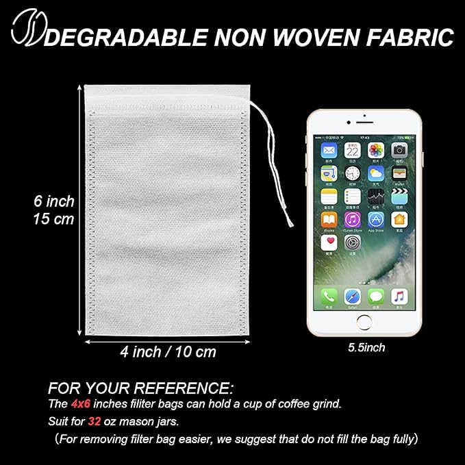 50pcs No Mess Cold Brew Bags, 4x6 inch Disposable Coffee Filter Bag Fine Mesh - Image 2