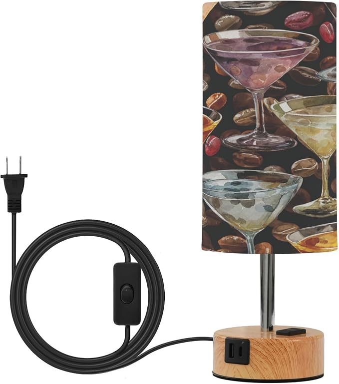 Martini Cups Watercolor Coffee Beans Nightstand Lamps by Krafig