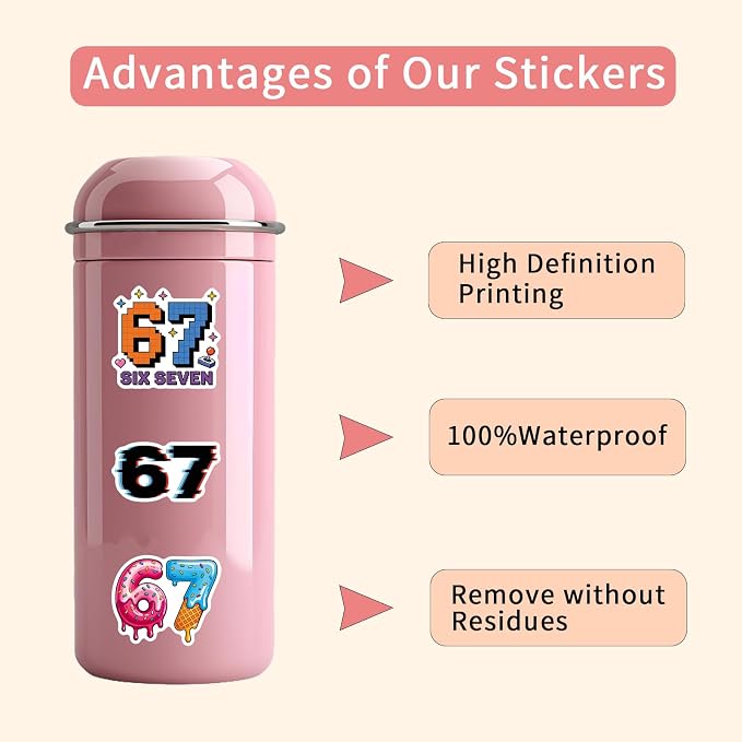 100PCS 6 7 Stickers, Vinyl Waterproof Funny Decals Pack - Image 2