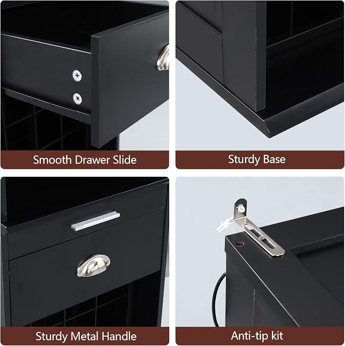 Loomie Wine Bar Cabinet with LED Lights, Kitchen Storage with Tray & Drawer & - Image 6