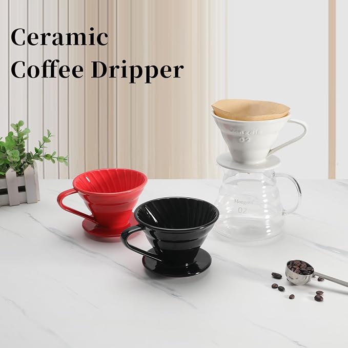Mongdio Ceramic Pour Over Coffee Dripper, Reusable Porcelain Portable Pour Over - Image 8