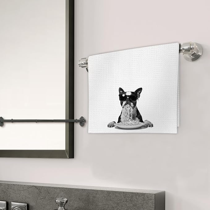 Boston Terrier Gifts Wine Kitchen Towels Set of 2, Funny Boston Terrier Dog - Image 3