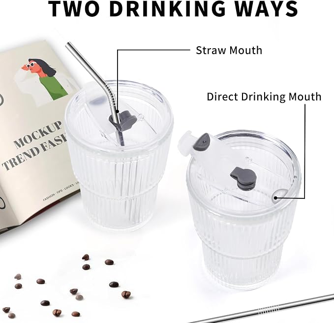 16 OZ Iced Coffee Cups with Lids and Straws Set of 4, Unbreakable Plastic - Image 5