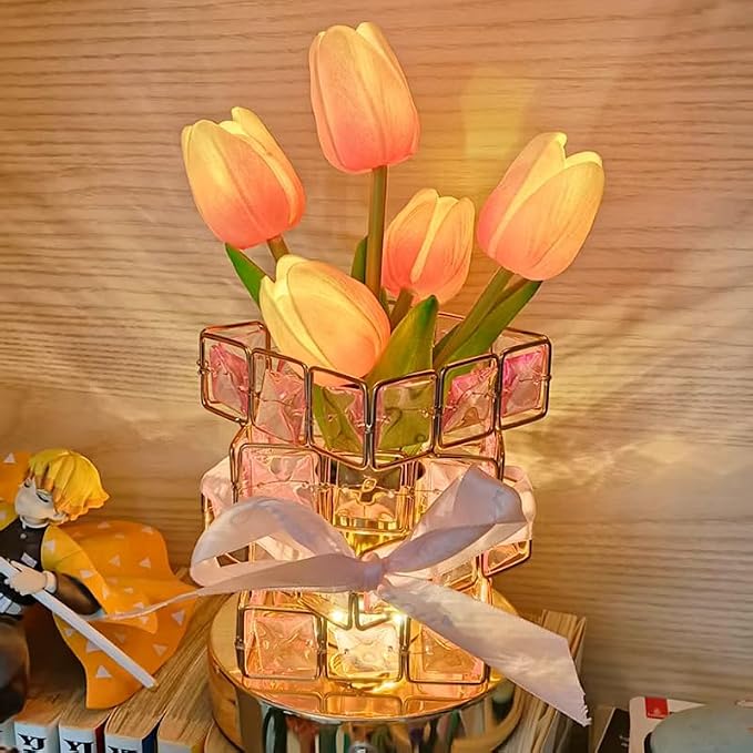 Tulips Table Lamp Flowers, Rechargeable Cordless Touch Table Lamp 3 Color - Image 7