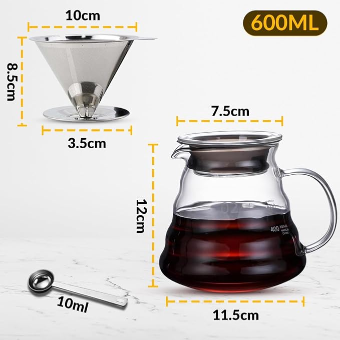 CASA BRAVA Glass Pour Over Coffee Maker Set – 28oz Heat-Resistant Carafe - Image 5