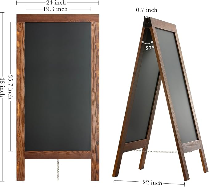 DAHAPYBOO Sandwich Board 48"x24" Solid Pine Wood Rustic Brown, Chalk Board Sign - Image 4