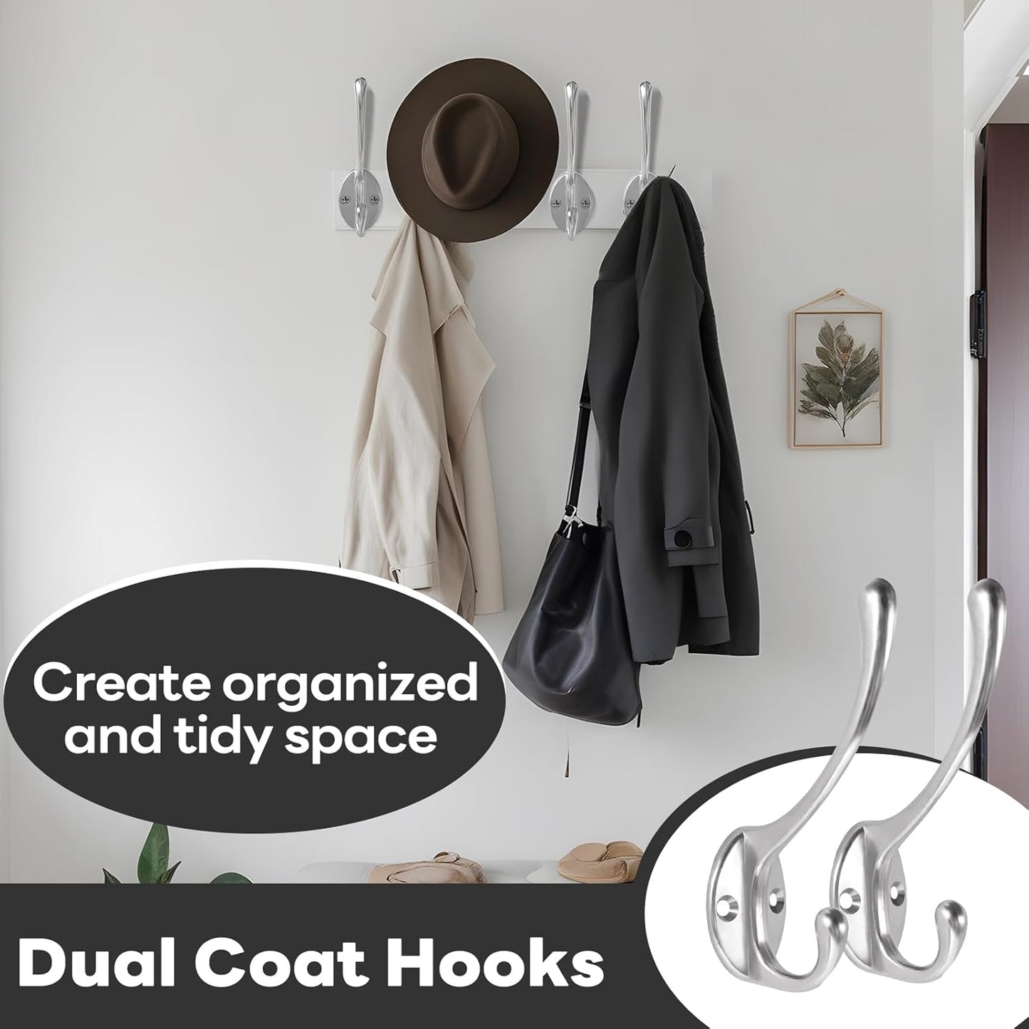 Wall Hooks for Hanging, 15-Pack Heavy Duty Metal Coat Hooks, for Living Room, Bathroom, Kitchen, Bedroom for Towel, Hat, Key, Closet, Bag (Silver)