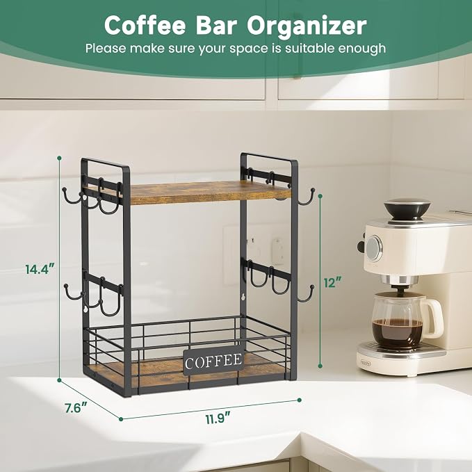 EsLuker.ly Coffee Mug Cup Holder Tree Bar Station Organizer, 2 Tier Mug Stand - Image 2