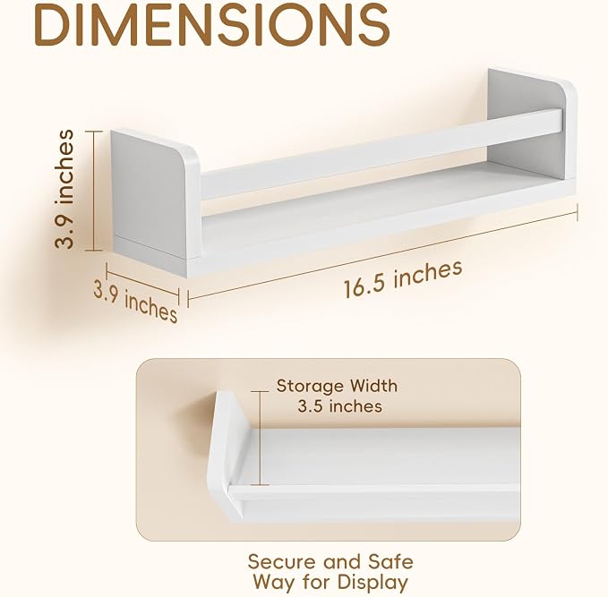 Floating Wall Nursery Book Shelves, 16.5 Inch, Wall Mounted, - Image 3
