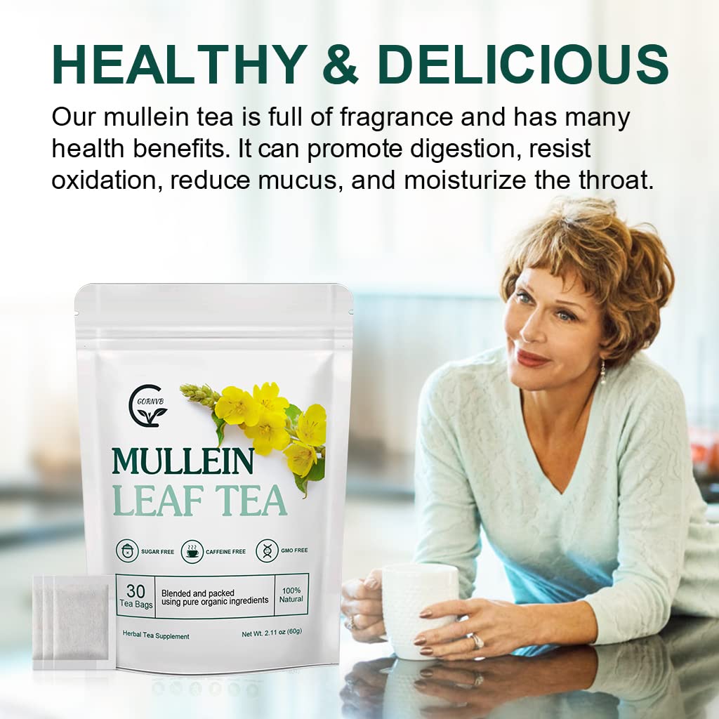 Mullein Leaf Tea Bags - Lungs Cleanse and Respiratory Support, Herbal Teas, Caffeine Free, 30 Tea Bags