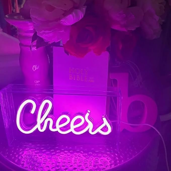 Cheers Neon Light, 3D Countertop Standable LED Cheers Pink Neon Sign Decorative - Image 4