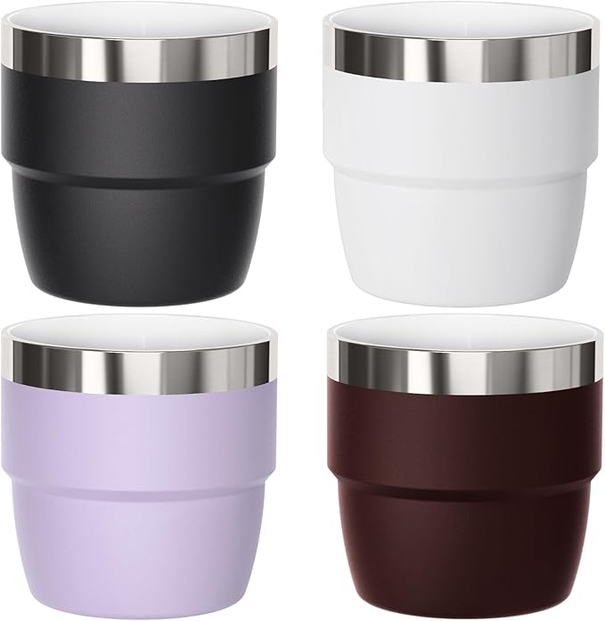 4 oz Small Espresso Cup, Ceramic-Lined 18/8 Stainless Steel, Double-Wall Vacuum by Cafezi
