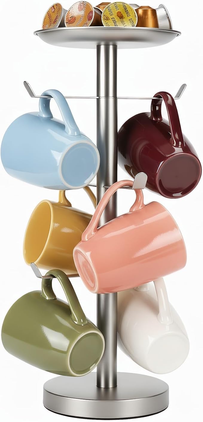 Coffee Mug Tree, Cup Holder for 6 Cups, by Priseen