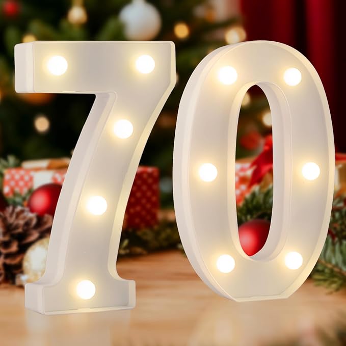 LED Marquee Number 70 Light Up Sign, Happy 70th Birthday Decorations by SKYPHAROS