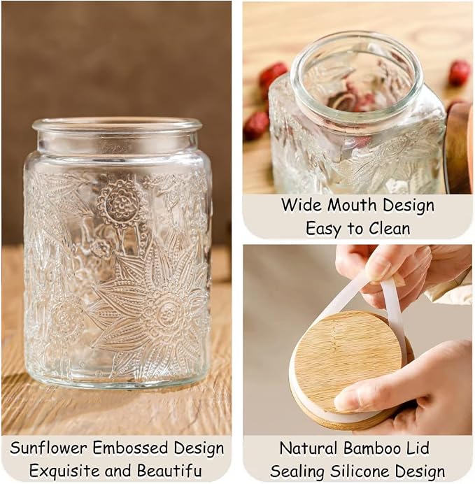 ANSQU Square Glass Jar, 25.3oz Vintage Glass Jar - Image 4