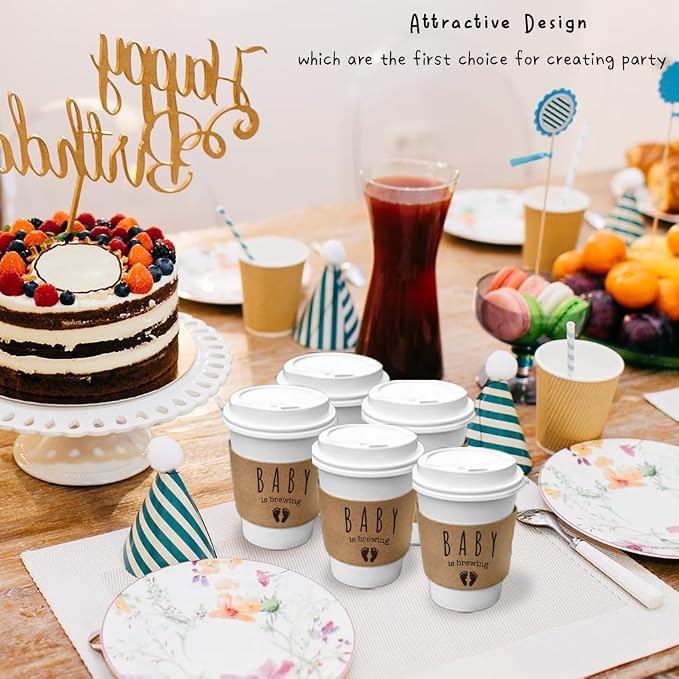 20 Pcs A Baby Is Brewing Coffee Cup Sleeves, Disposable Kraft Paper Sleeves - Image 4