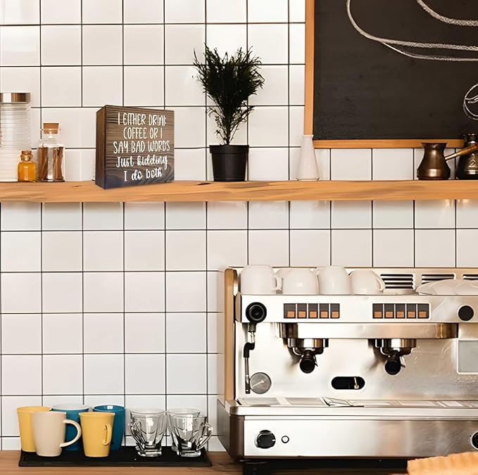 Mtrgdn Coffee Bar Accessories Wooden Sign Decor, Funny Coffee Bar Decor - Image 3