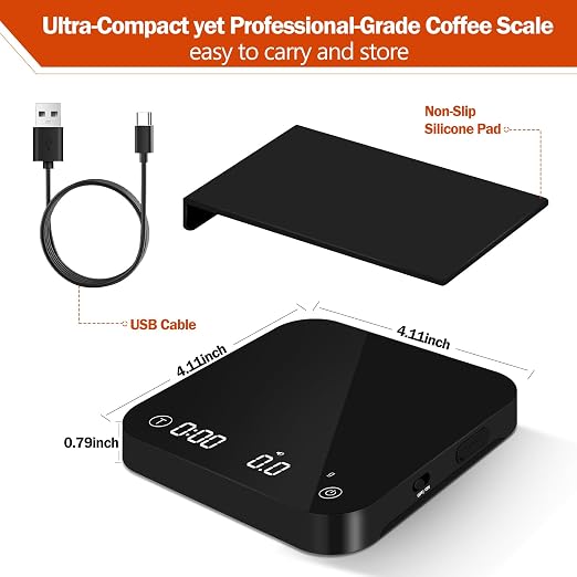 Mini Coffee Scale with Timer Automatic, 0.1g/2000g Rechargeable Precision - Image 2